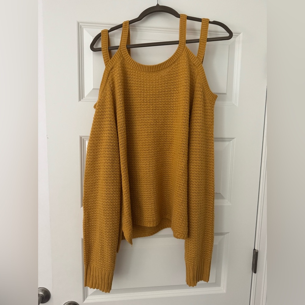 Aeropostale mustard Off-the-Shoulder Sweater Chunky Knit Relaxed Fit